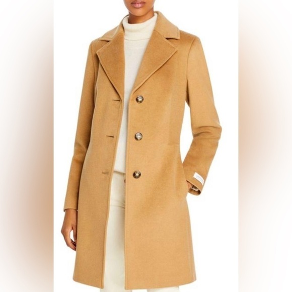 NWT Calvin Klein Classic Single Breasted Wool Cashmere Coat in Camel - Picture 2 of 15